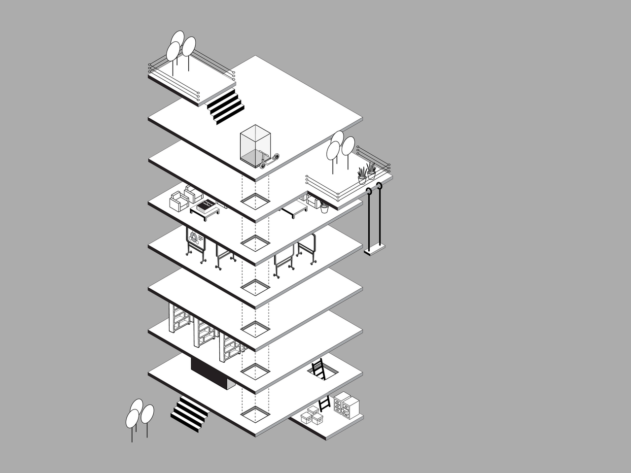 Isometric Building Schema with Furniture