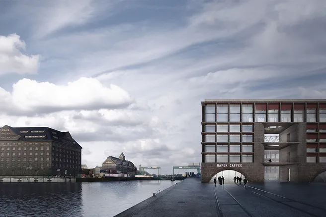 Rendering Studierendenentwurf zum Innovationszentrum Westhafen Berlin